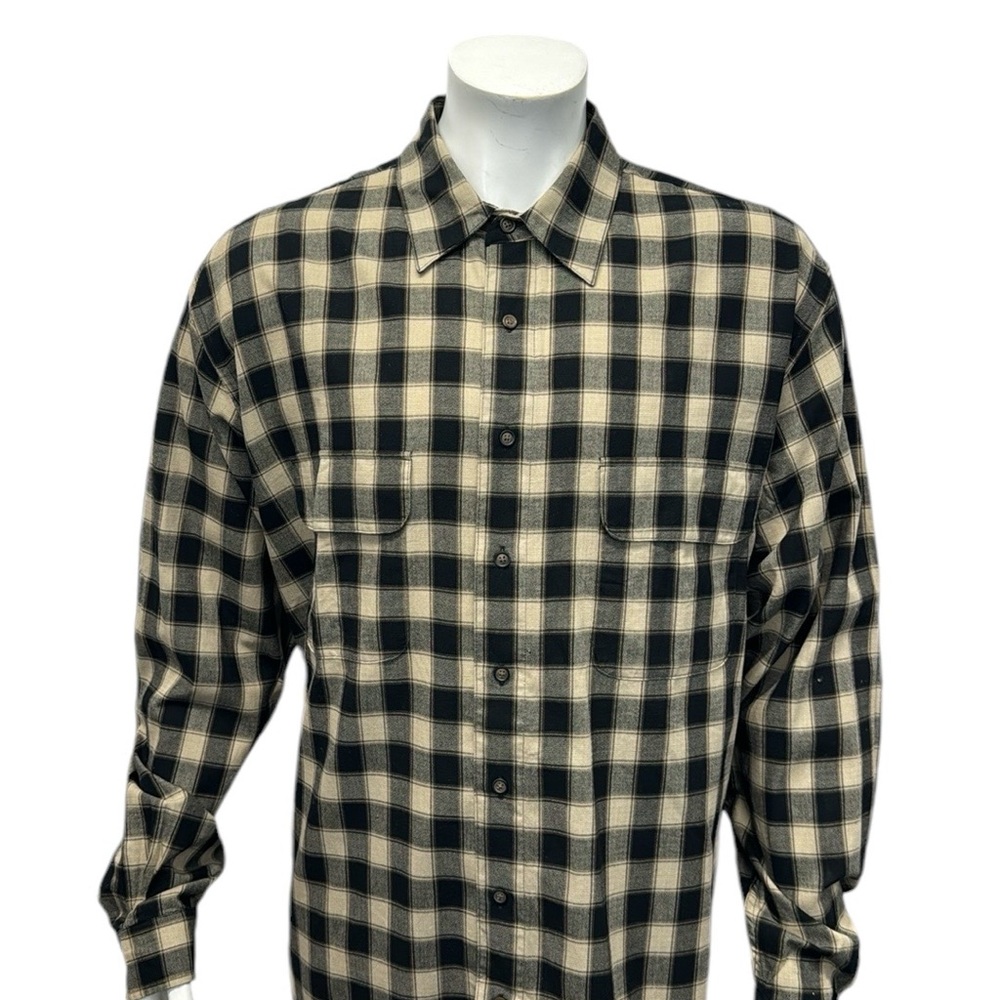 Eddie Bauer Black-Tan Buffalo Check Men’s Long Sleeve Cotton Shirt Size XL